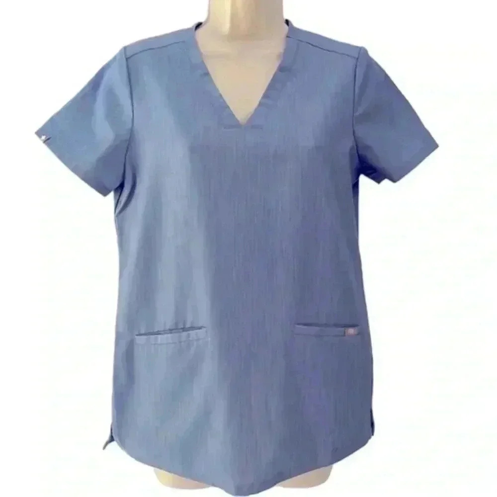 Figs Casma 3 Pocket Scrub Top Blue XS